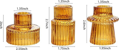 Vixdonos Taper Glass Candlestick Holders Tealight Candle Holders for Table Centerpieces, Wedding Decor and Dinner Party (6 Pcs, Amber)