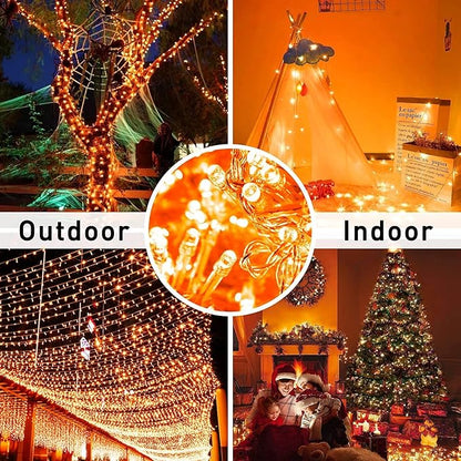 JMEXSUSS Orange Battery Operated Halloween Lights, 33ft 100 LED Battery Christmas String Lights, Orange Twinkle Mini Lights with Remote Indoor Outdoor Waterproof for Fall Halloween Decorations