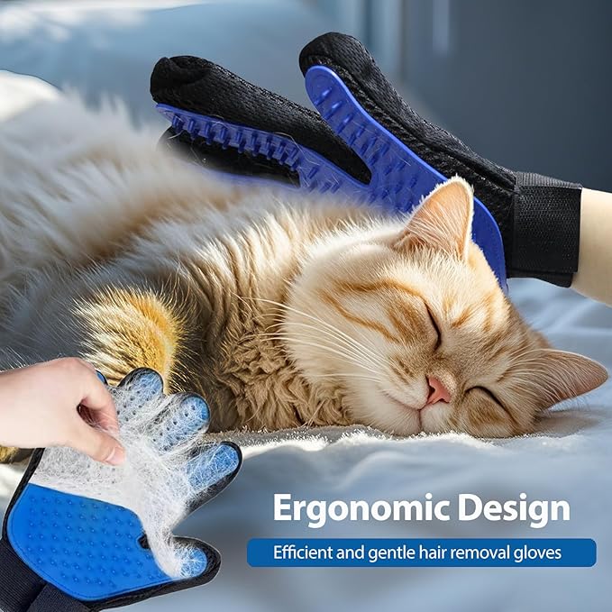 4Piece Dog Grooming Brush Set with Grooming Gloves, Deshedding Comb & Massage Bath Brush - Multifunctional Pet Hair Removal Tools for Shedding, Bathing, Brushing (Blue)-Mewly Pet