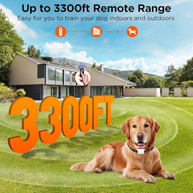 Dog Shock Collar, 3300ft Dog Training Collar with Remote, IPX7 Waterproof Rechargeable Shock Collar Dogs with Beep, Vibration, Safety Shock, Light Mode