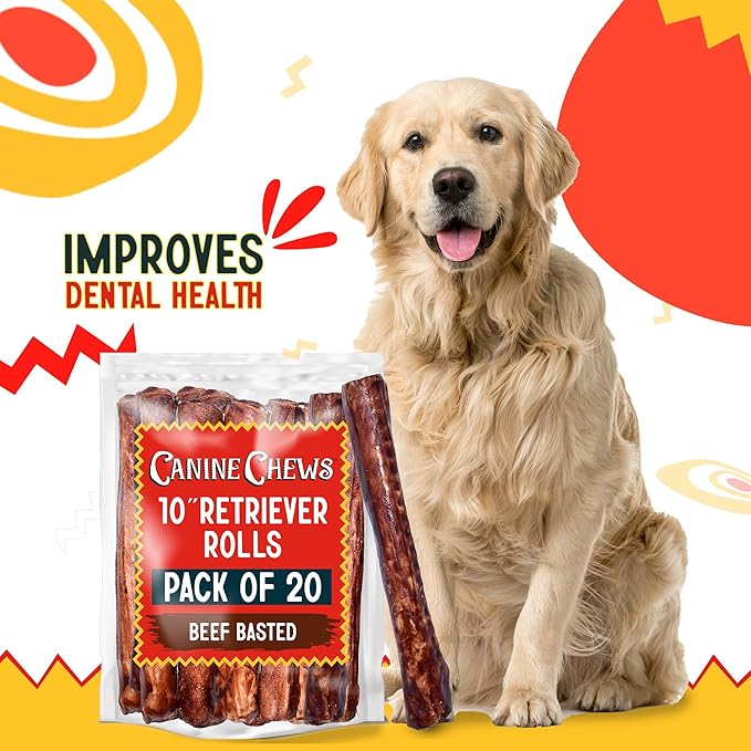 Canine Chews 10" Beef Basted Rawhide Bones for Large Dogs - 20 Pack - Hand-Rolled Dog Chews Basted in Beef Broth - Promotes Dental Health-Mewly Pet