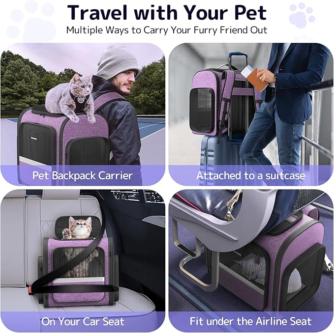 Pawtners Cat Carrier Backpacks Expandable Cat Backpack with Breathable Mesh, Pet Carrier Backpack for Cats Small Dogs Puppies Up to 18 Lbs, Dog Carrier Backpack for Travel Hiking Camping Outdoor-Mewly Pet