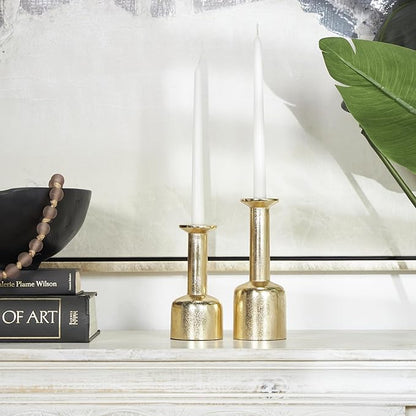 Deco 79 Aluminum Metal Decorative Candle Holder Candle Stand with Rounded Bases, Set of 2 Candlestick Holder 7", 8" H, Gold
