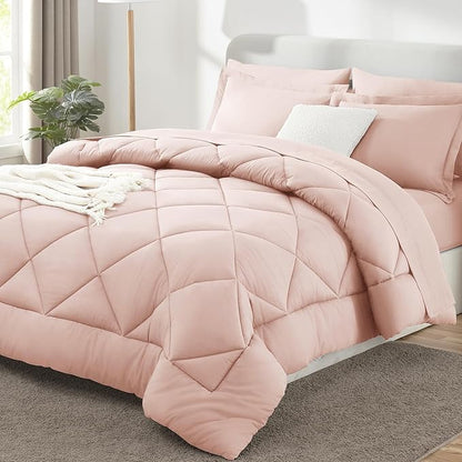 CozyLux Full Size Comforter Sets Blush Pink - 7 Pieces Bed in a Bag Full, Luxury Soft Bed Set for All Seasons, Bedding Set with Down Alternative Comforter, Sheets, Pillowcases & Shams