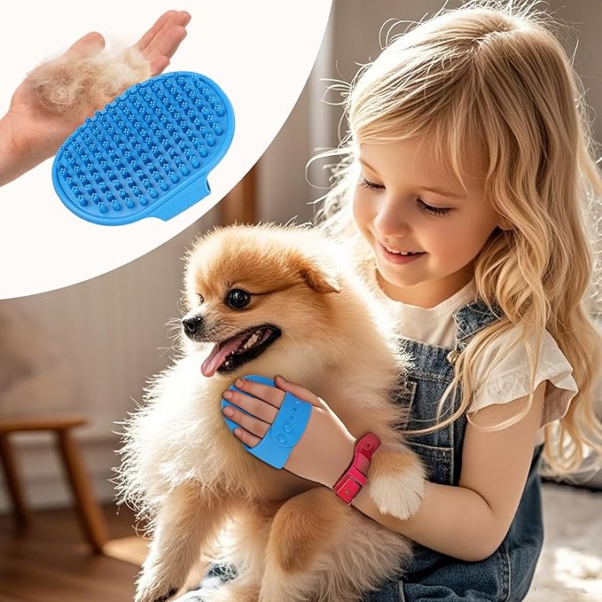 Ultra-Soft Pet Grooming Brush with Adjustable Ring - Ideal for Dogs & Cats of All Hair Types - Bath, Shower & Massage Tool (Blue, 1-Pack)-Mewly Pet