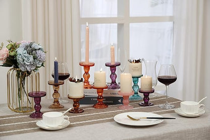 GMWD 3 Pcs Glass Candle Holder Set Clear, Orange Rose Candlesticks Holders Pillar Taper Candles Tealight Stand for Wedding Centerpieces Home Decorations Dining Table