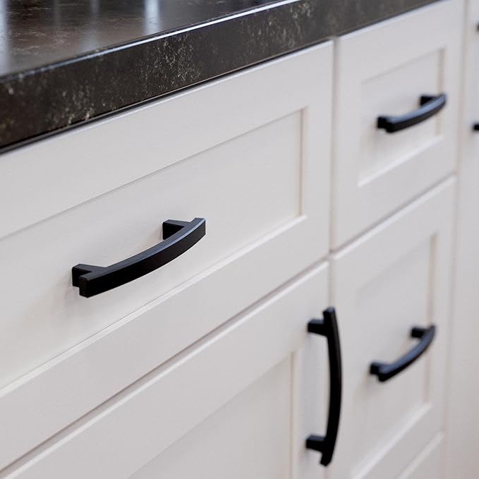 Franklin Brass (10-Pack) – Matte Black Cabinet Handles, 4 Inch Hole Center, Pulls for Drawers, Kitchen Cabinet Door, Dressers | Pierce