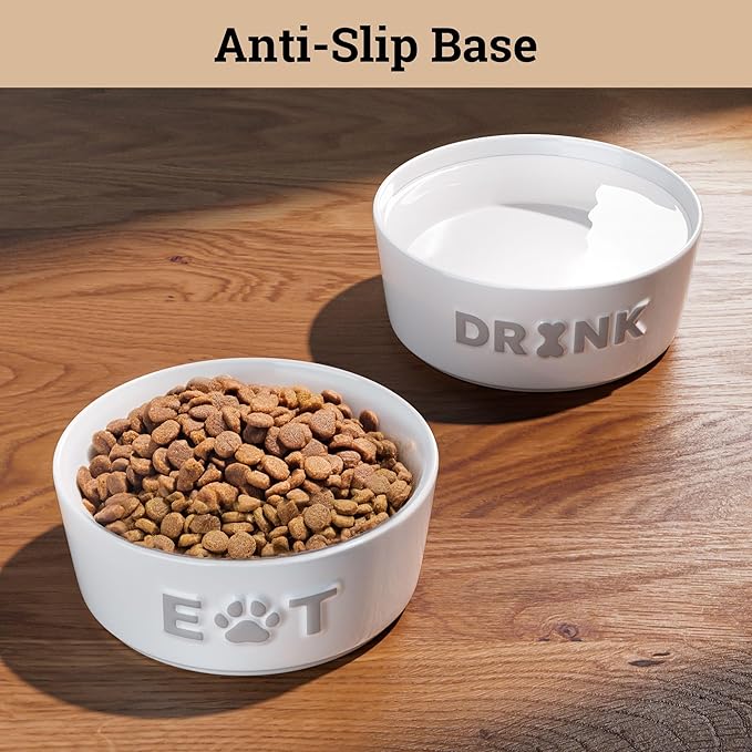 Ceramic Dog Bowl Set of 2 with Anti-Skid Base - 5" Wide x 2" Tall Ceramic Dog Bowls for Small Dogs - 2 Cup Capacity Food and Water Bowls for Dogs - Rubber Bottom Pet Bowl Set of 2 for Small Pets-Mewly Pet