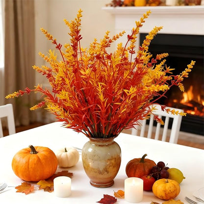 Geegoods 16 Bundles Artificial Fall Flowers Outdoor – Faux Lavender Flowers with Monkey Grass UV Resistant Plastic Faux Plants for Halloween Front Door Porch Patio Yard Balcony Decor, Orange Color