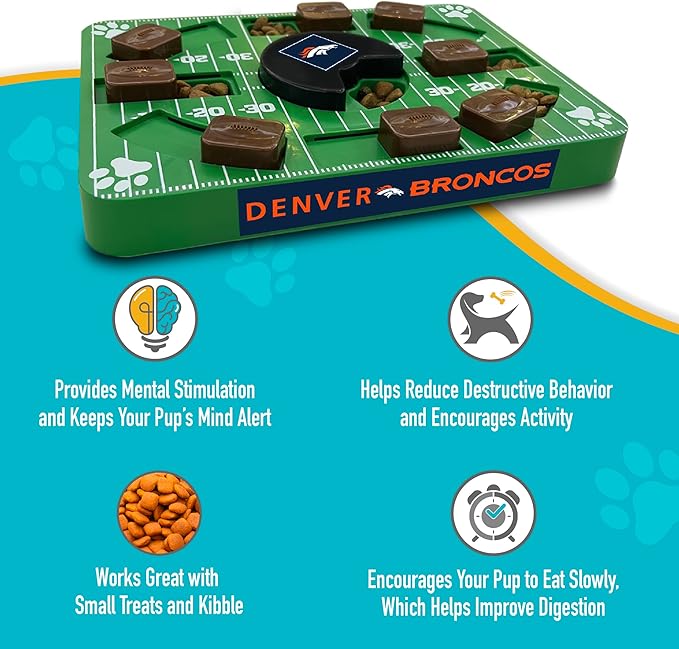 Pets First NFL Denver Broncos Puzzle, Interactive Dog Treat Puzzle Toy-Mewly Pet