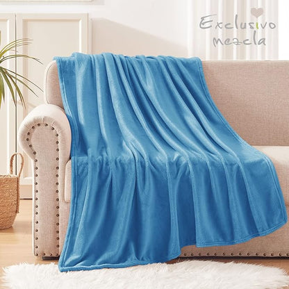 Exclusivo Mezcla Extra Large Fleece Throw Blanket for Couch, Sofa, 300GSM Super Soft and Warm Blankets, Washed Blue Throw All Season Use, Cozy, Plush, Lightweight, 50x70 Inches