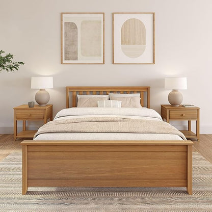 Plank+Beam Solid Wood Queen Bed Frame, Platform Bed with Headboard, Pecan