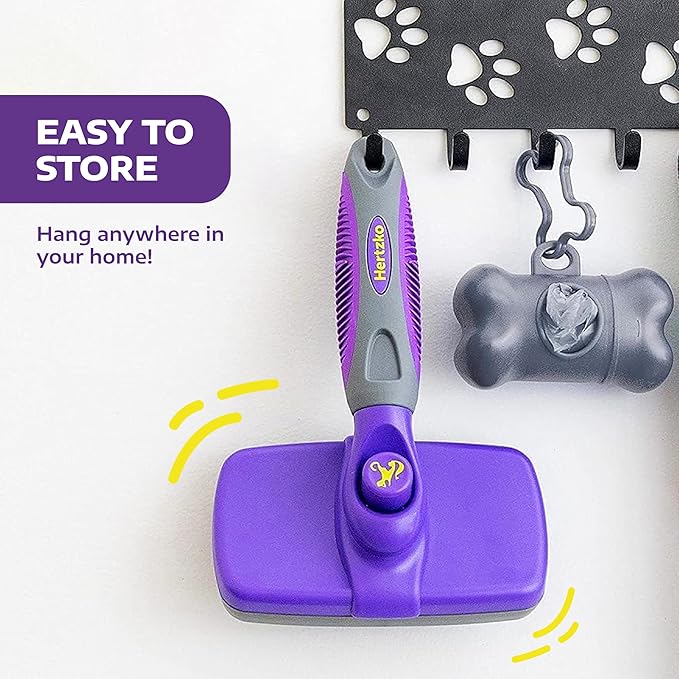 Hertzko Self Cleaning Slicker Brush for Dogs and Cats - Pet Hair Brush for Shedding Long and Short Hair - Easy Clean Retractable Bristles - Cat and Dog Grooming Tool - Purple-Mewly Pet