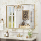 40x30 Inch Gold Framed Bathroom Mirror, Brushed Gold Metal Vanity Mirror, Gold Rectangle Mirror for Wall, Rounded Corner, Tempered Glass, Anti-Rust, Shatterproof (Horizontal/Vertical)