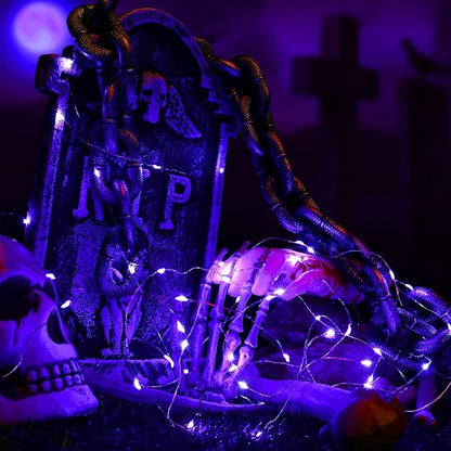 BrizLabs Purple Halloween Lights, 19.47ft 60 LED Purple Fairy Lights, 2 Modes Battery Halloween String Light, Indoor Silver Wire Battery Twinkle Light for Christmas Party Carnival Home Wedding Decor