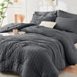 HYMOKEGE Oversized Queen Comforter Set Seersucker 7 Pieces, All Season Luxury Bed in a Bag for Bedroom, Bedding Set with Comforter, Sheets, Pillowcases & Shams, Dark Grey