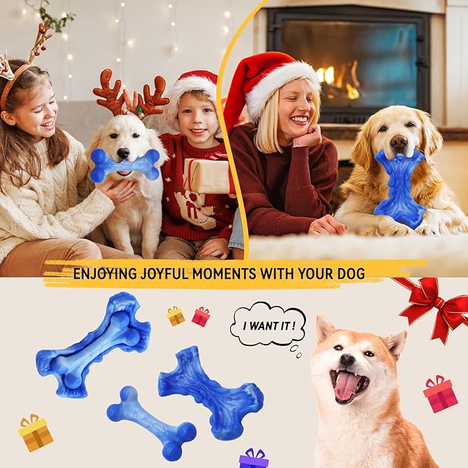 Magicorange Tough Dog Toys, Chew Toys for Aggressive Chewers, Dog Bone Toy Nylon Almost Indestructible Dogs Toy for Teeth Cleaning and Training (Blue)-Mewly Pet