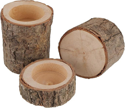 FUNSUEI 18 PCS Wooden Tea Light Candle Holders, Rustic Wood Votive Log Candle Holders, Rustic Wood Votive Candle Holder for Table Decoration, 3 Sizes
