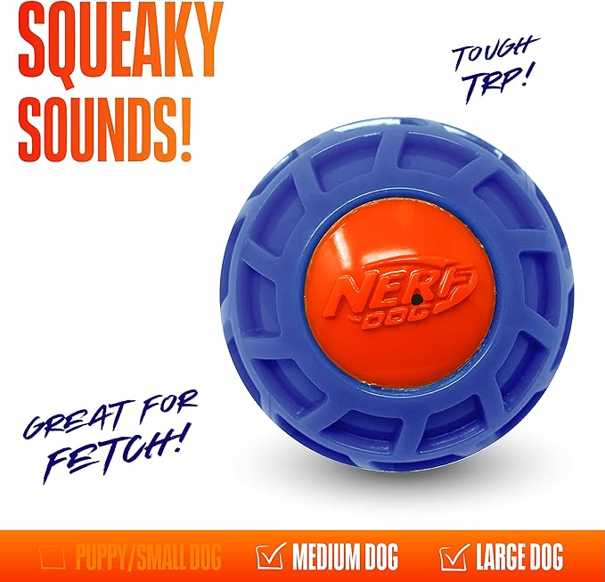 Nerf Dog 4in TPR EXO Squeak Ball - Blue/Orange, Large Breeds-Mewly Pet