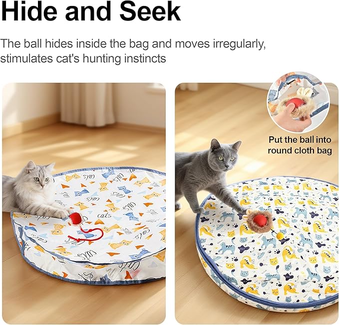 Interactive Cat Toys Ball - 2pcs Automatic Fast Rolling Ball in Play Mat, Hide and Seek Mouse Catching Game, Low-Noise Cat Enrichment Toys in Pouch for Indoor Bored Cats(Heart Pattern-Square)-Mewly Pet