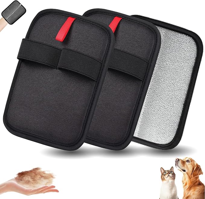 Pet Hair Removal Glove, Electrostatic Pet Hair Removal Gloves, Washable Reusable Dogs Cats Hair Gloves for Furniture, Bed, Sheets, Couch, Clothes, Carpet, Car Seat, Pet Grooming, Curtain 2PCS-Mewly Pet