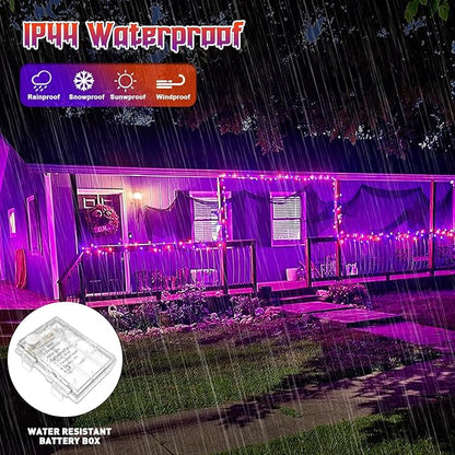 JMEXSUSS 2 Pack Orange Purple Battery Operated Halloween Lights, Each 33ft 100 LED Battery Powered String Lights with Remote Outdoor Indoor