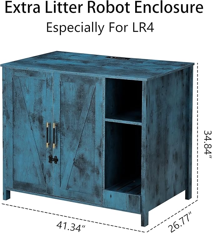 Cat Litter Robot Enclosure, Enclosure for self-Cleaning Litter Boxes,Adjustable Shelf for Dog Proof and Storage,Charging Station,Locks Added for cat,Large Indoor Cat House,Blue-Mewly Pet