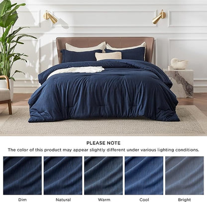 Bedsure King Size Comforter Set - Navy Soft Bedding for All Seasons, Cationic Dyed Bed Set, 3 Pieces, 1 King Size Comforter (104"x90") and 2 Pillow Shams (20"x36"+2")