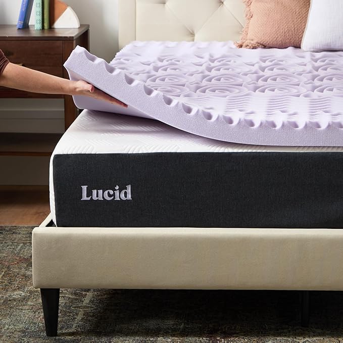 LUCID Lavender Infused 3 Inch Memory Foam Mattress Topper with 5 Zones – Twin XL Size – Plush Feel – CertiPUR Certified – Dorm Room Essentials