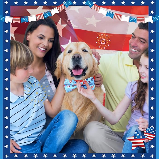Hillban 50 Pcs Patriotic Collar Dog Bow Ties Blue and Red Star Print Dog Collar Accessories Bow Ties Attachment with Elastic Bands Detachable Charms for Pets Collar 4 of July Costume-Mewly Pet