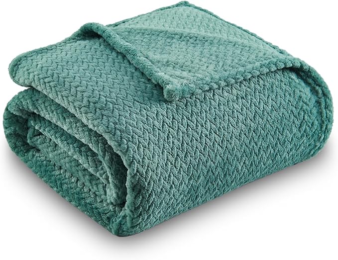 NEWCOSPLAY Super Soft Twin Blanket Light Teal Premium Silky Flannel Fleece Leaves Pattern Lightweight Bed Blanket All Season Use (Light Teal, Twin(60"x80"))