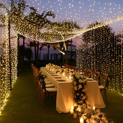 Moobibear 66Ft 200LED Plug-in Waterproof Fairy String Lights with 8 Lighting Modes - Indoor & Outdoor Decor for Bedroom, Girl’s Room, Garden, Party, Christmas - Warm White Twinkle Lights