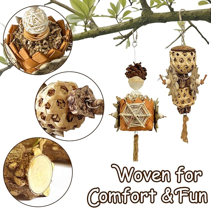 5-Pack Natural Hanging Basket Bird Toys – Foraging & Chewing Toys for Parakeets, Cockatiels, Conures & Small Birds – No Plastic, All-Natural Materials-Mewly Pet