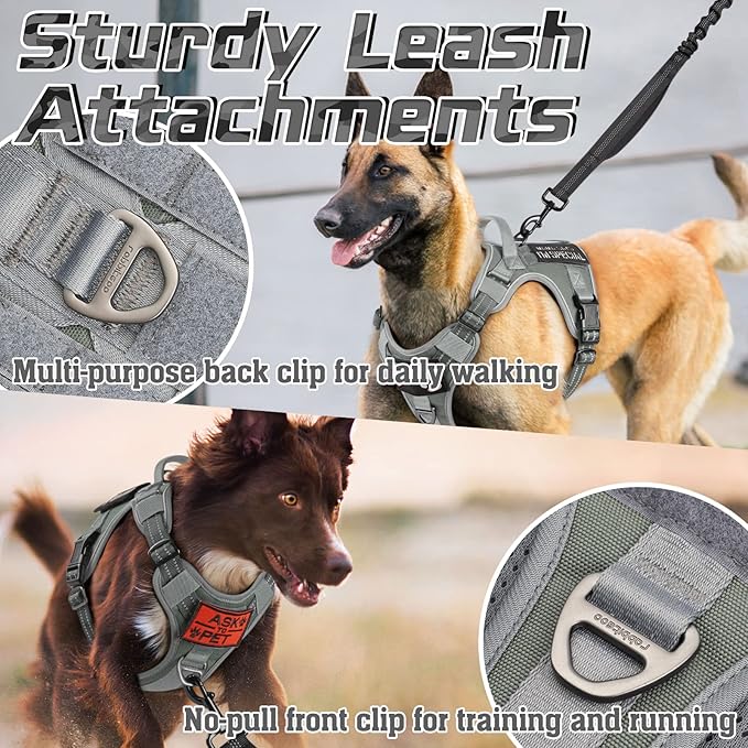 rabbitgoo Tactical Dog Harness for Small Dogs, No Pull Military Service Vest with Handle & Molle, Easy Control for Training Walking, Adjustable Reflective Straps, Dark Grey, S-Mewly Pet