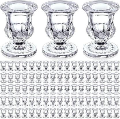 Foaincore 90 Pcs Candlestick Holders Bulk 2.5 Inch Taper Candle Holder for Table Centerpiece Thick Glass Ritual Candle Stand for Wedding Christmas Valentines Festival Party Decorations (Clear)