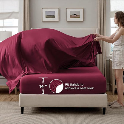 Bedsure Twin Comforter Set Dark Red - Bed in a Bag Twin Size Bedding 5 Pieces, GentleSoft™ Pintuck Bed Set Gift for Family, Pinch Pleat Dark Red Comforter with Sheets, Pillowcase & Sham
