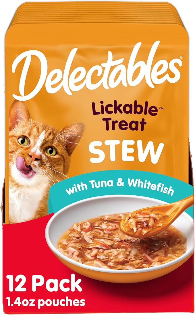 Hartz Delectables Stew Lickable Wet Cat Treats for Adult & Senior Cats, Tuna & Whitefish, 12 Count-Mewly Pet