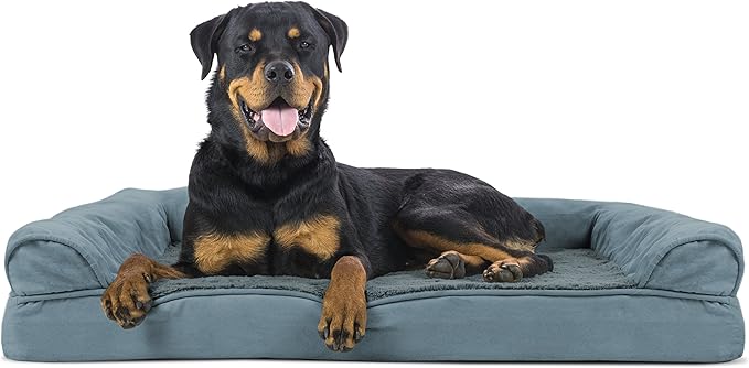 Furhaven Orthopedic Dog Bed for Large Dogs w/ Removable Bolsters & Washable Cover, For Dogs Up to 95 lbs - Plush & Suede Sofa - Deep Pool, Jumbo/XL-Mewly Pet