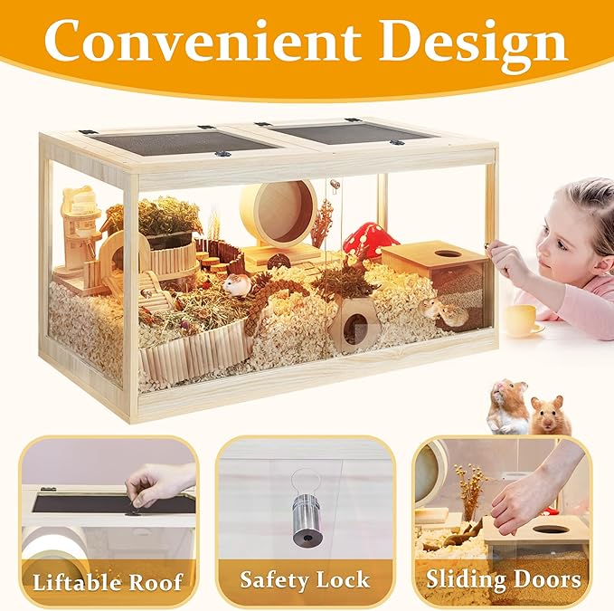 Prolee Hamster Cage with Openable Metal Mesh Top,Solid Built Hamster Enclosure with Lock Design for Gerbil Cage,Hamster Habitat Chewproof with Transparent Panels (24"x16"x16")-Mewly Pet