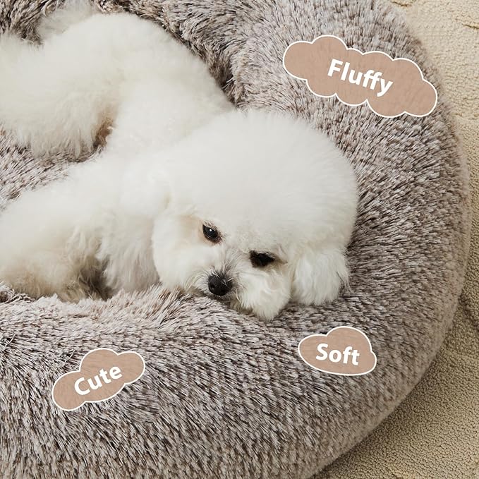 WNPETHOME Calming Dog Bed Cat Bed Donut, Faux Fur Pet Bed Self-Warming Donut Cuddler, Comfortable Round Plush Dog Beds (20 x 20 inch, Light Coffee)-Mewly Pet
