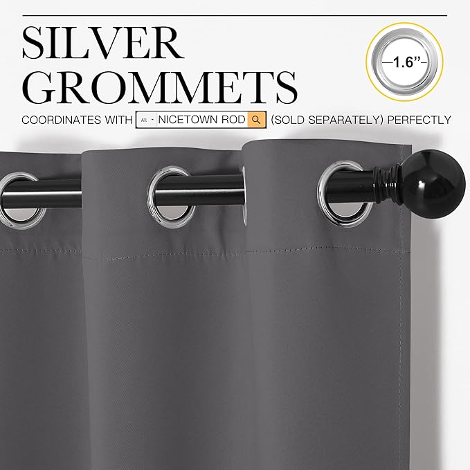 NICETOWN Bedroom Blackout Curtains Panels, 1 Pair, 55 inches by 118 Inch, Grey, Triple Weave Energy Saving Thermal Insulated Solid Grommet Blackout Draperies for Patio