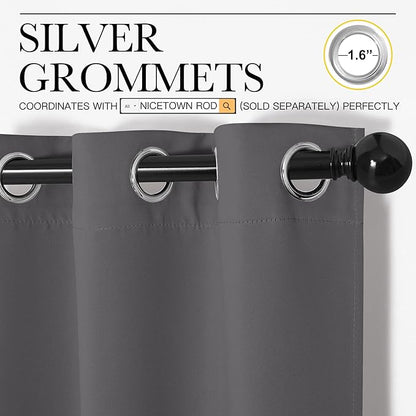 NICETOWN Grey Blackout Curtain Panels for Bedroom, 2 Panels, W34 x L36-inch, Thermal Insulated Grommet Top Blackout Draperies and Drapes for Basement