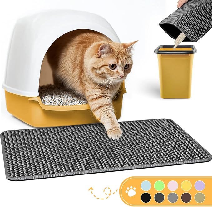 Cat Litter Mat - 23.2'' x 29.1'' Large Litter Trapping Mat, Easy to Clean Litter Box Mat, Waterproof, Urine-Proof, Non-Slip Kitty Litter Mats for Floor, Dark Grey-Mewly Pet