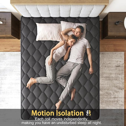 Full Mattress, 14 Inch Hybrid Mattresses Black Euro Top Medium Firm for Back & Lumbar Support, 100 Night Trial, Individual Pocket Spring Bed for Motion Isolation & Pressure Relief
