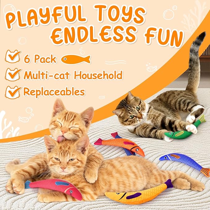 Cat Toys for Indoor Cats, 6 Pack Interactive Catnip Toys for Bored, Kitten Kicker Toy for Kitty with Sound, Cat Chew Toys for All Breeds-Mewly Pet