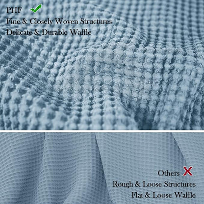 PHF 100% Cotton Waffle Weave Blanket King Size for Bed,Snag Proof Lightweight Breathable Moisture-wicking Throw for Couch,Great for Layering in Cold Weather,Machine Washable,Home Decor Gift-Dusty Blue