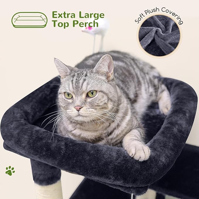 Globlazer Cat Tree Tower for Indoor Cats, 50-inch Adult Cat Tree House for Large Adult Cats with Steps, Scratching Post, 2 Cat Caves, Dangling Toys, FC50, Dark Grey-Mewly Pet