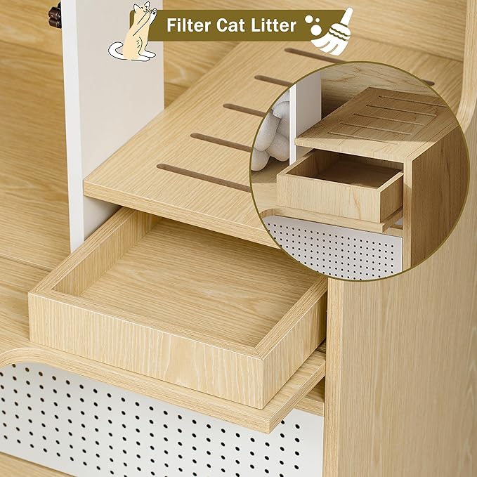 Cat Litter Box Enclosure Furniture Hidden Indoor 2-in-1 Wooden Cat House & Washroom Cabinet with Drawer for 2 Cats, 31.4"x15.7"x44.8"H-Mewly Pet