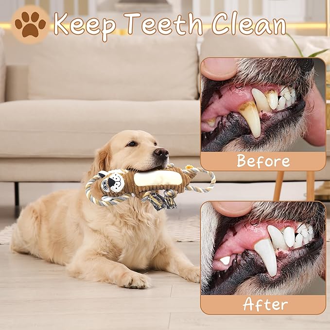 Squeaky Dog Toys, Interactive Tug of War Puppy Toys, Funny Plush Dog Chew Toys, Stuffed Dog Toys for Small,Medium and Large Dogs - Lion-Mewly Pet