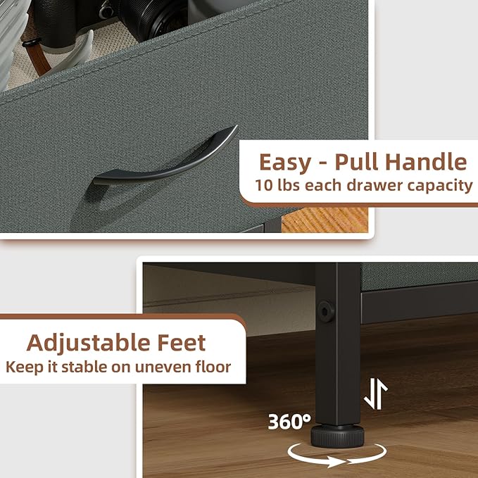 Somdot Dresser for Bedroom with 3 Drawers, Storage Organizer Chest of Drawers with Removable Fabric Bins for Closet Bedside Living Room Laundry Entryway Hallway, Charcoal Grey